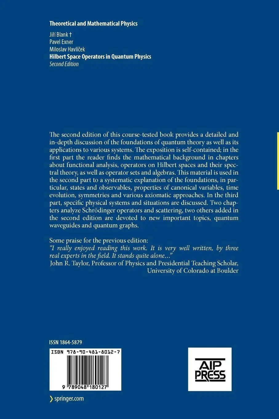 Rückseite: 9789048180127 | Hilbert Space Operators in Quantum Physics | Jirí Blank (u. a.) | Buch
