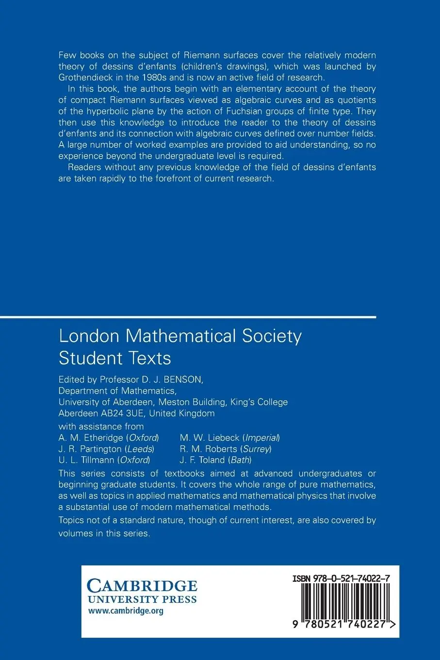 Rückseite: 9780521740227 | Introduction to Compact Riemann Surfaces and Dessins d'Enfants | Buch