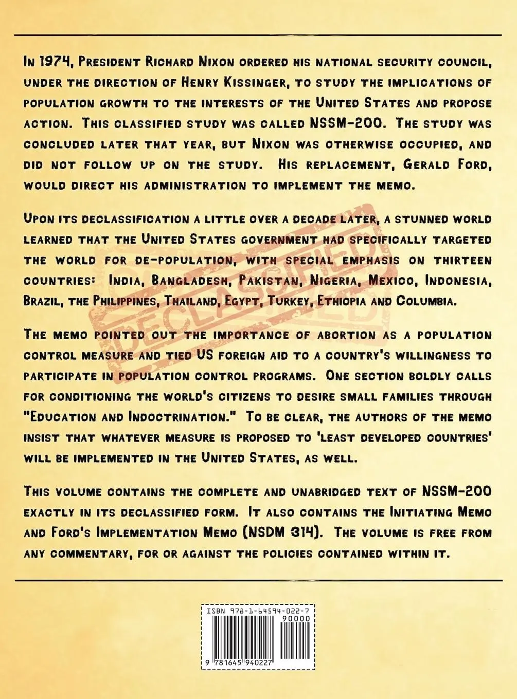 Rückseite: 9781645940227 | NSSM 200 The Kissinger Report | National Security Council | Buch