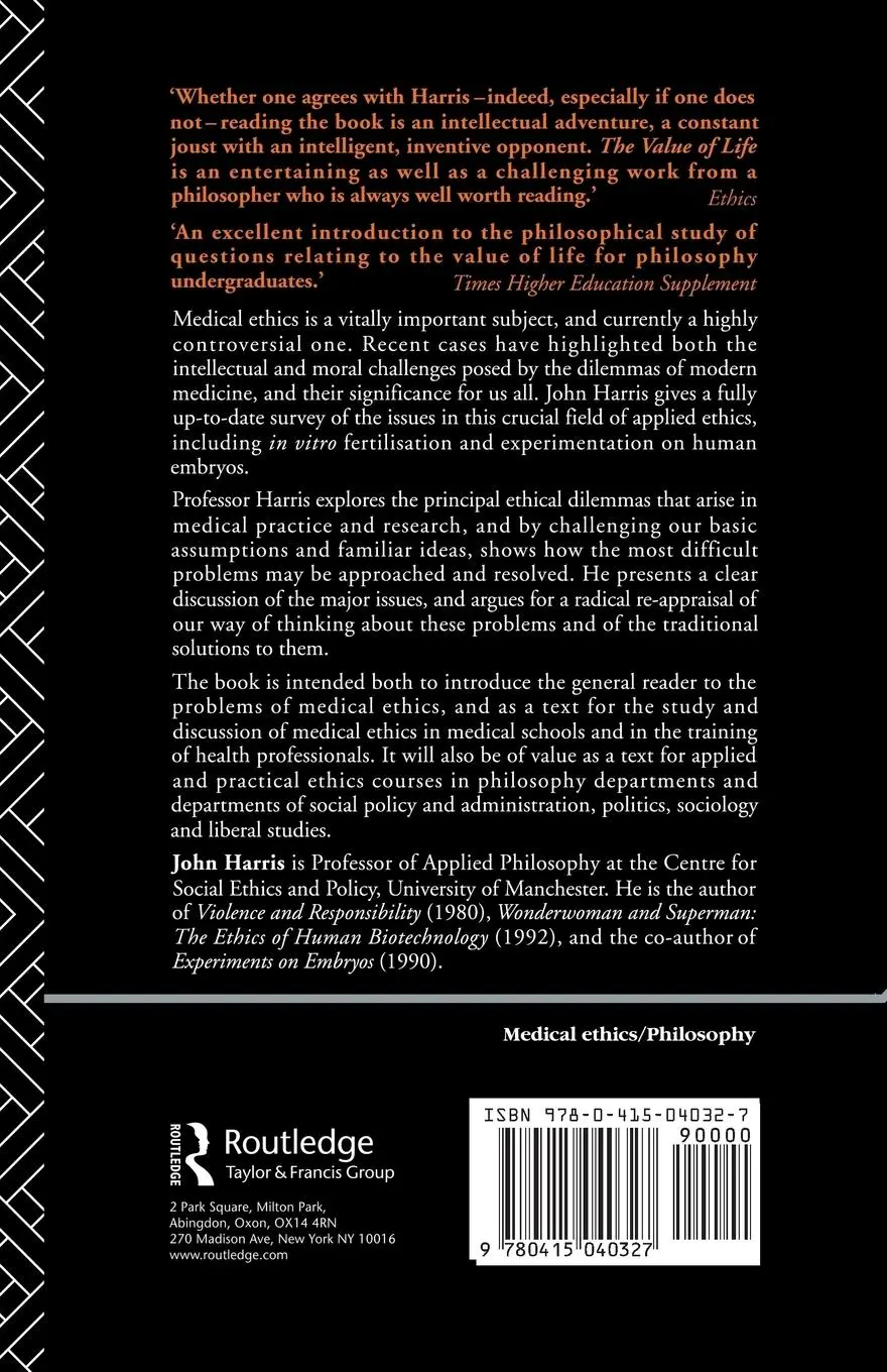 Rückseite: 9780415040327 | The Value of Life | An Introduction to Medical Ethics | John Harris