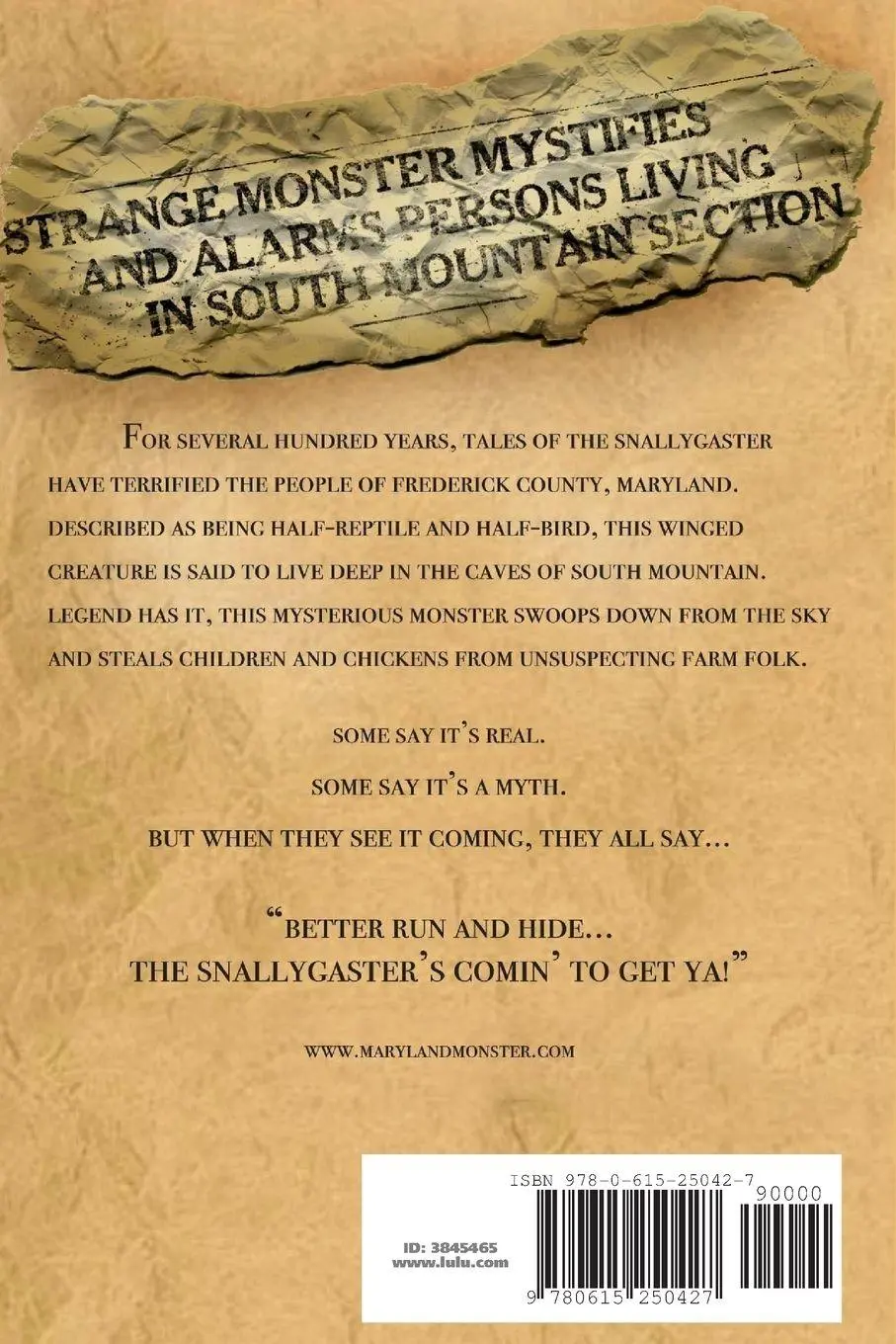 Rückseite: 9780615250427 | Snallygaster | the Lost Legend of Frederick County | Patrick Boyton