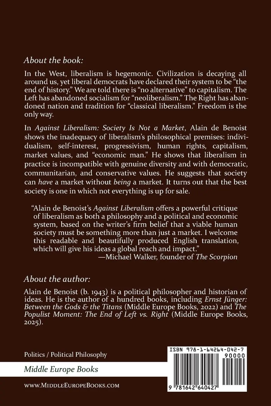 Rückseite: 9781642640427 | Against Liberalism | Alain De Benoist | Taschenbuch | Englisch | 2024