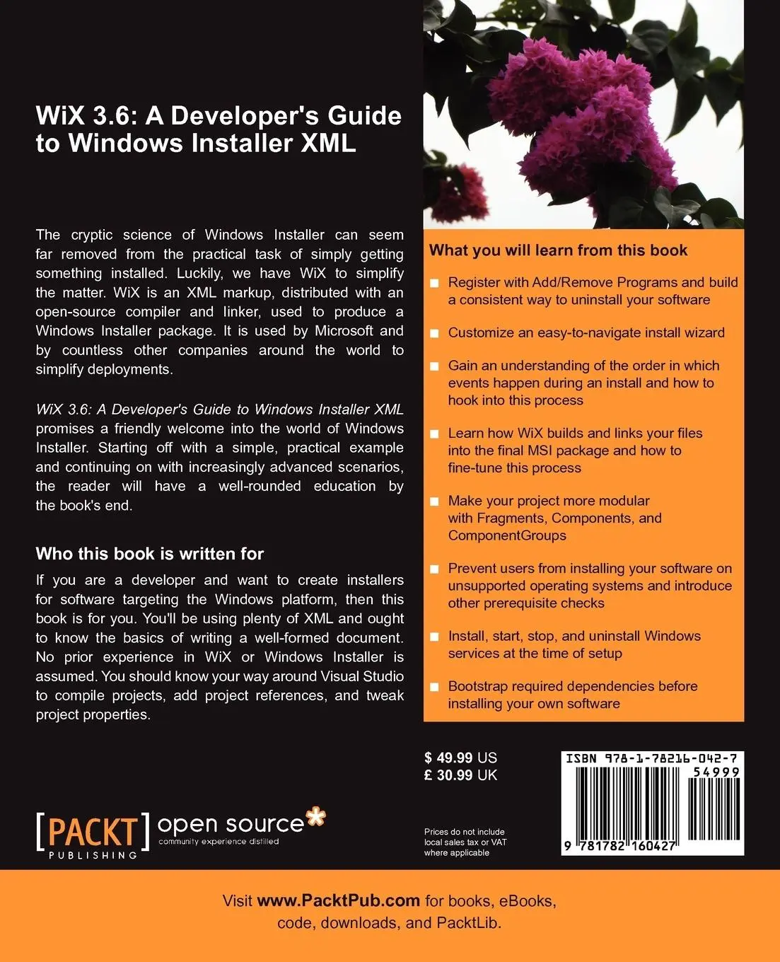 Rückseite: 9781782160427 | Wix 3.6 | A Developer's Guide to Windows Installer XML | Nick Ramirez