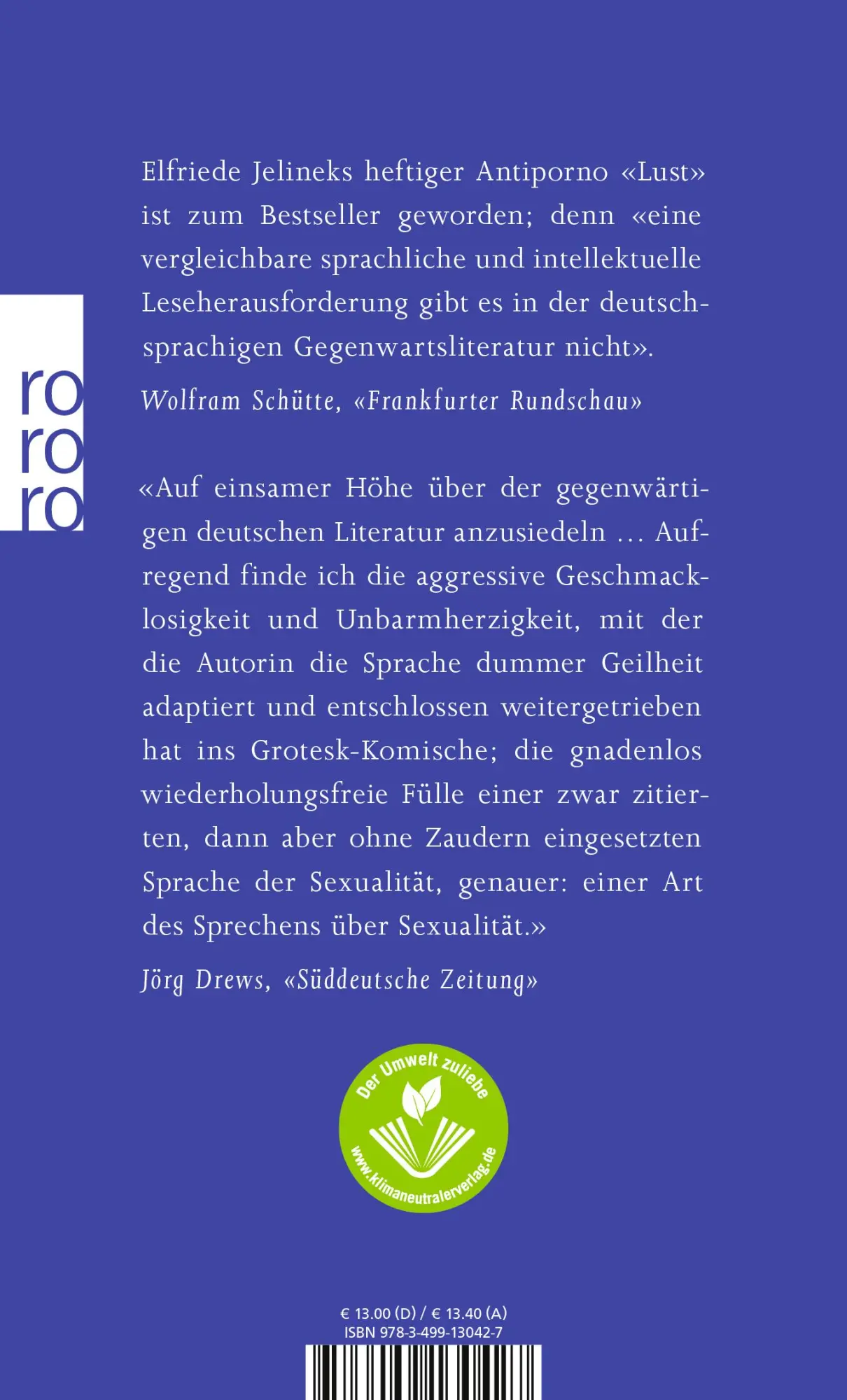 Rückseite: 9783499130427 | Lust | Elfriede Jelinek | Taschenbuch | 272 S. | Deutsch | 1992