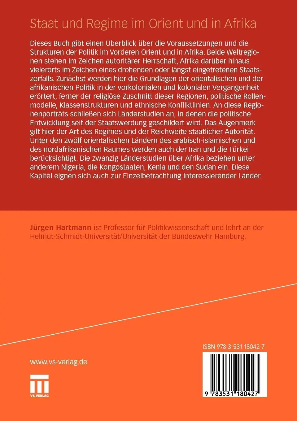 Rückseite: 9783531180427 | Staat und Regime im Orient und in Afrika | Jürgen Hartmann | Buch
