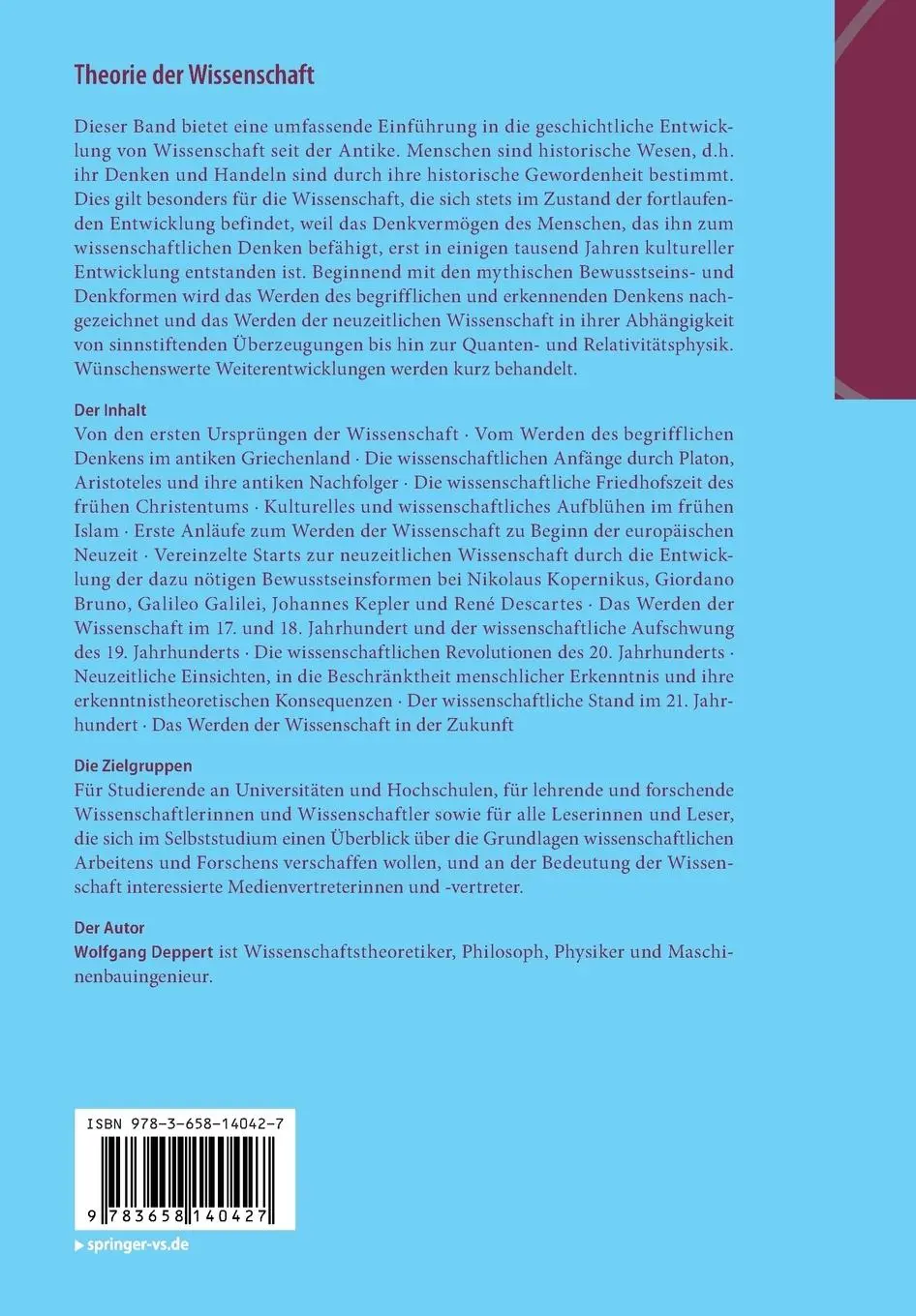Rückseite: 9783658140427 | Theorie der Wissenschaft | Band 2: Das Werden der Wissenschaft | Buch