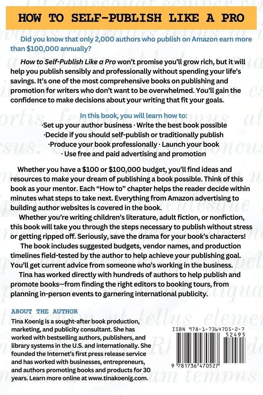 Rückseite: 9781736470527 | How to Self-Publish Like A Pro | Tina L Koenig | Taschenbuch | 2023