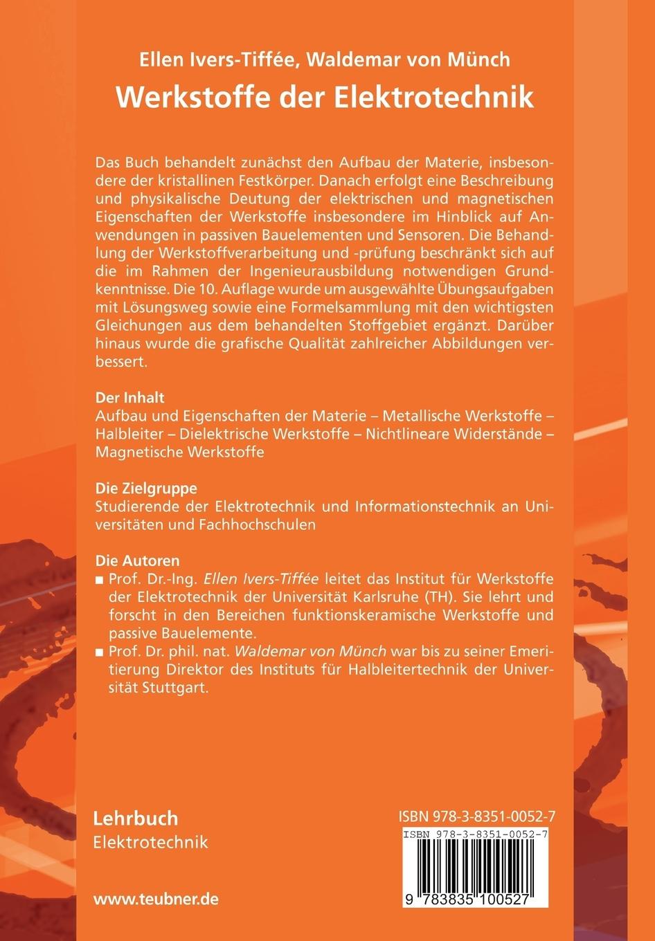 Rückseite: 9783835100527 | Werkstoffe der Elektrotechnik | Waldemar Münch (u. a.) | Taschenbuch