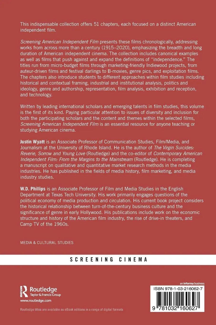Rückseite: 9781032160627 | Screening American Independent Film | Justin Wyatt (u. a.) | Buch