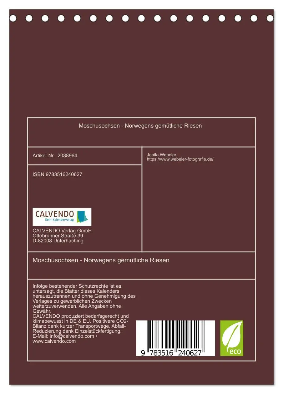 Bild: 9783516240627 | Moschusochsen - Norwegens gemütliche Riesen (Tischkalender 2026 DIN...