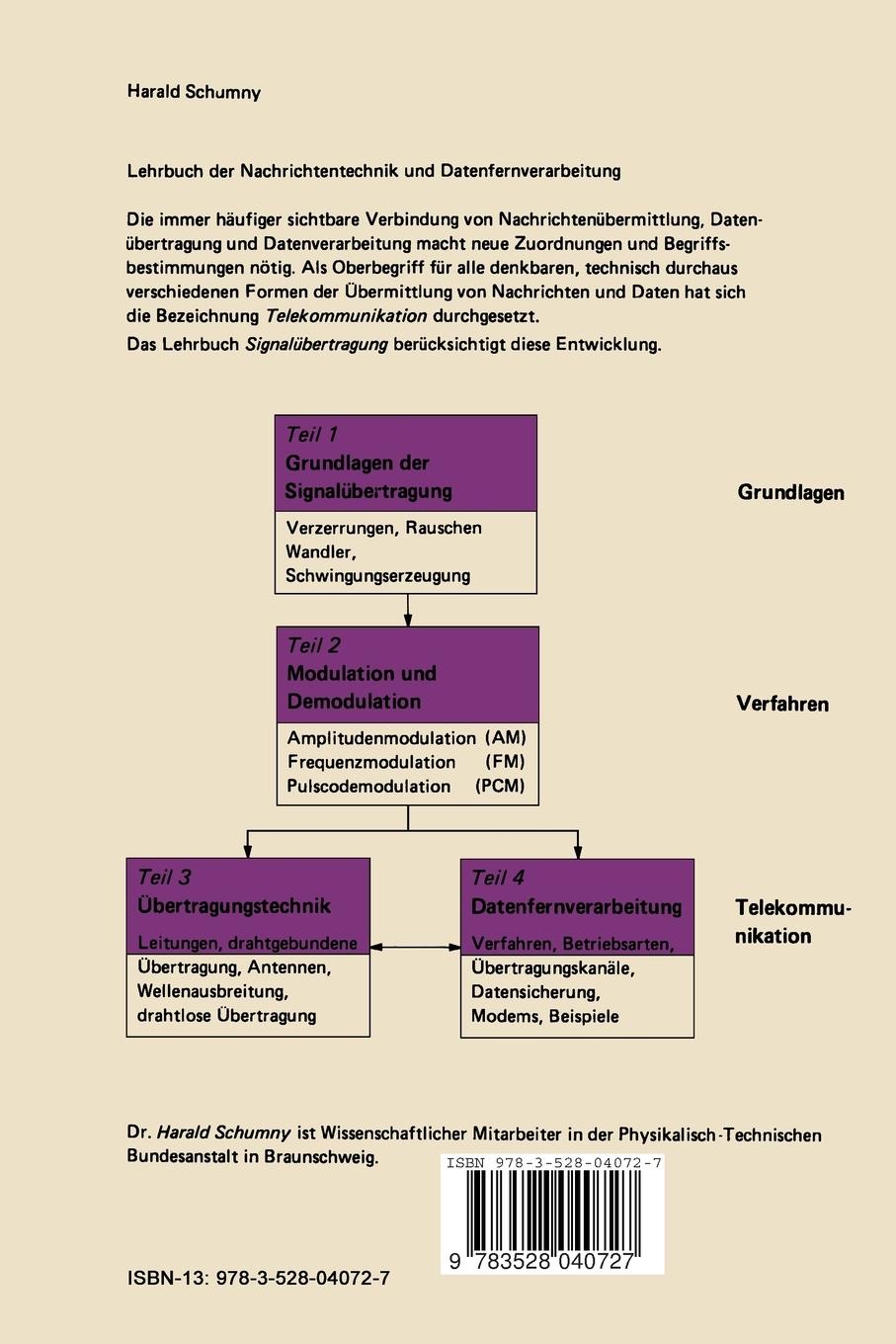Rückseite: 9783528040727 | Signalübertragung | Harald Schumny | Taschenbuch | 403 S. | Deutsch