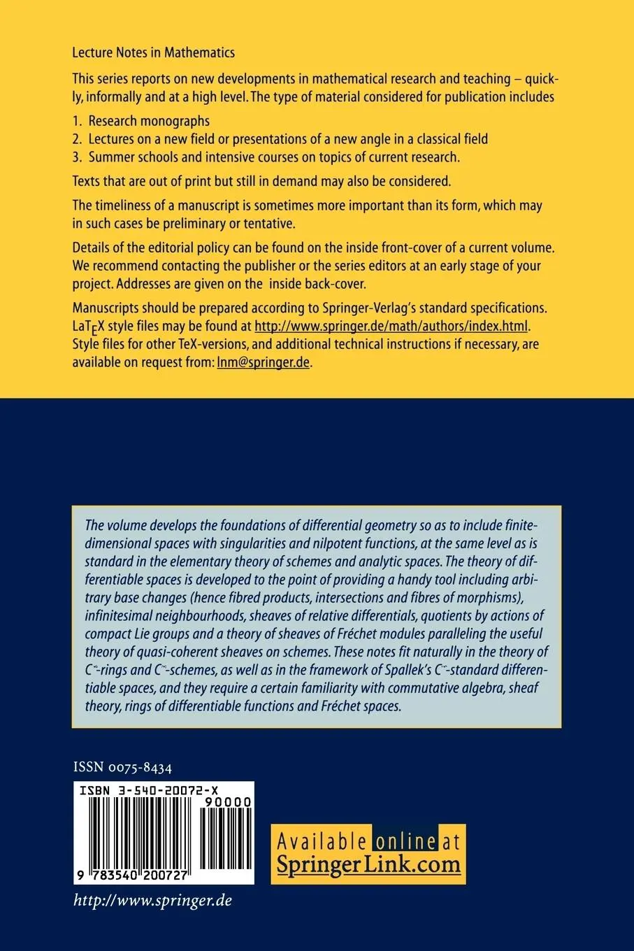 Rückseite: 9783540200727 | C^\infinity - Differentiable Spaces | Juan B. Sancho de Salas (u. a.)
