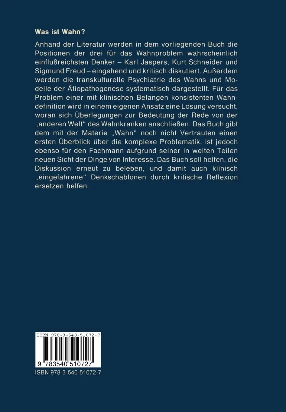 Rückseite: 9783540510727 | Was ist Wahn? | Untersuchungen zum Wahnproblem | Manfred Spitzer | xi