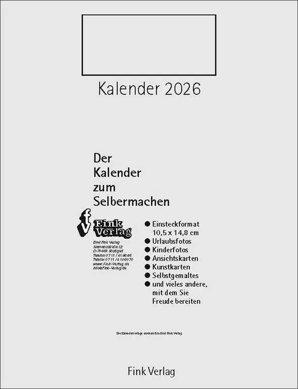 Cover: 9783771720827 | Kalender zum Selbermachen 2026 | Einsteckkalender [Titel Hoch] | Fink