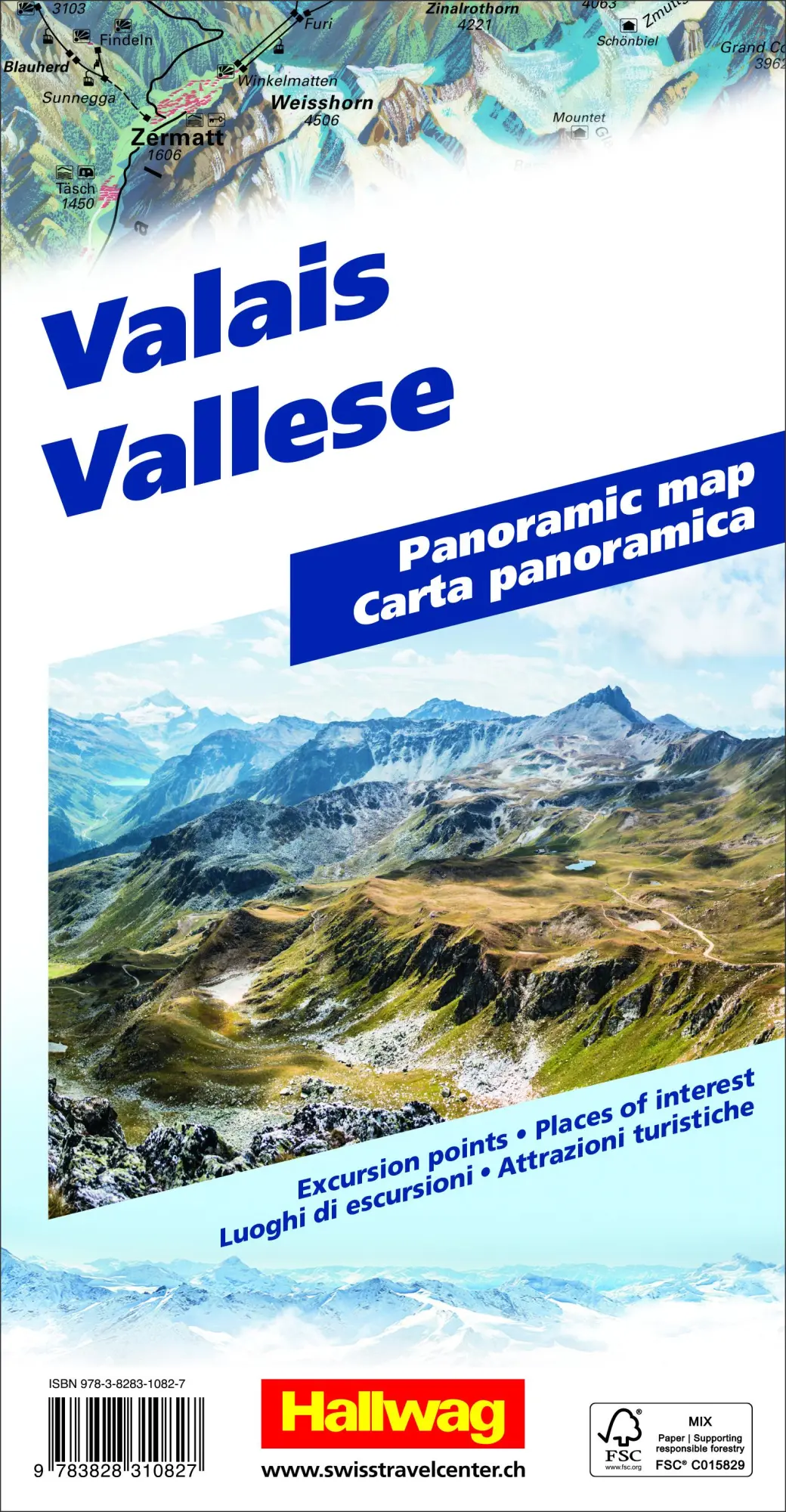 Rückseite: 9783828310827 | Hallwag Panoramakarte Wallis Panoramakarte | Hallwag Kümmerly+Frey AG