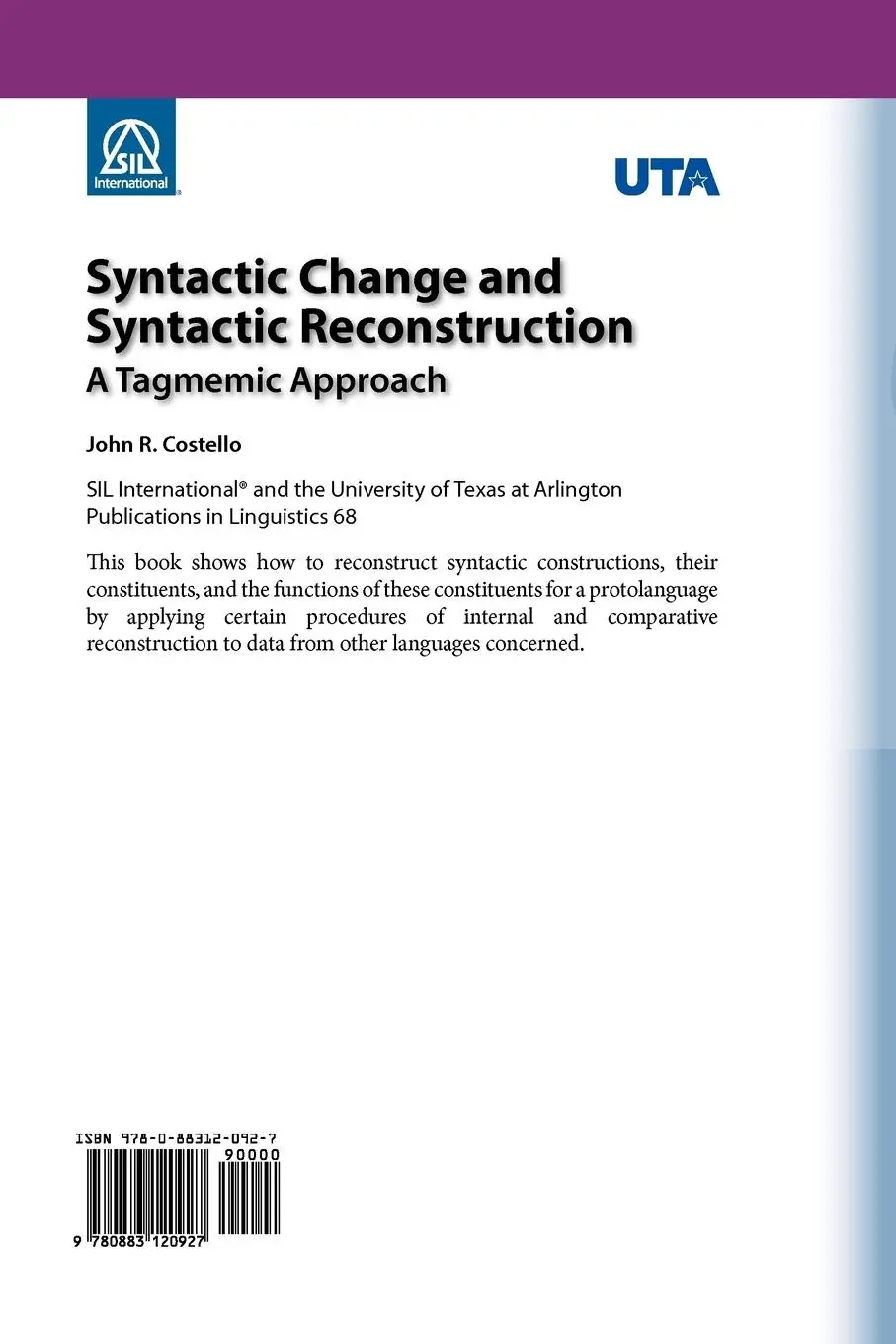 Rückseite: 9780883120927 | Syntactic Change and Syntactic Reconstruction | A Tagmemic Approach