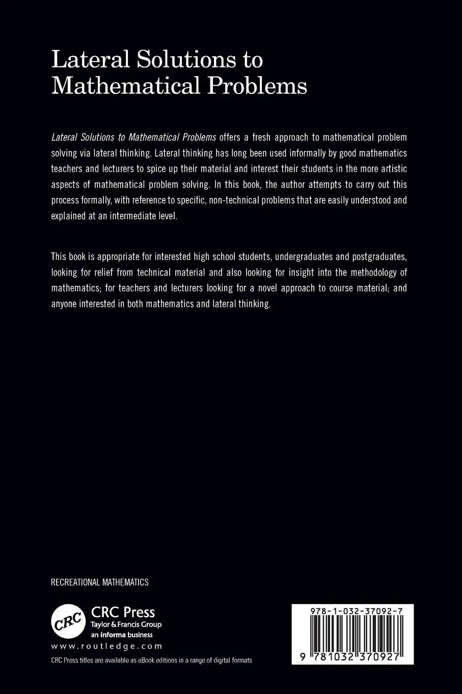 Rückseite: 9781032370927 | Lateral Solutions to Mathematical Problems | Desmond Machale | Buch