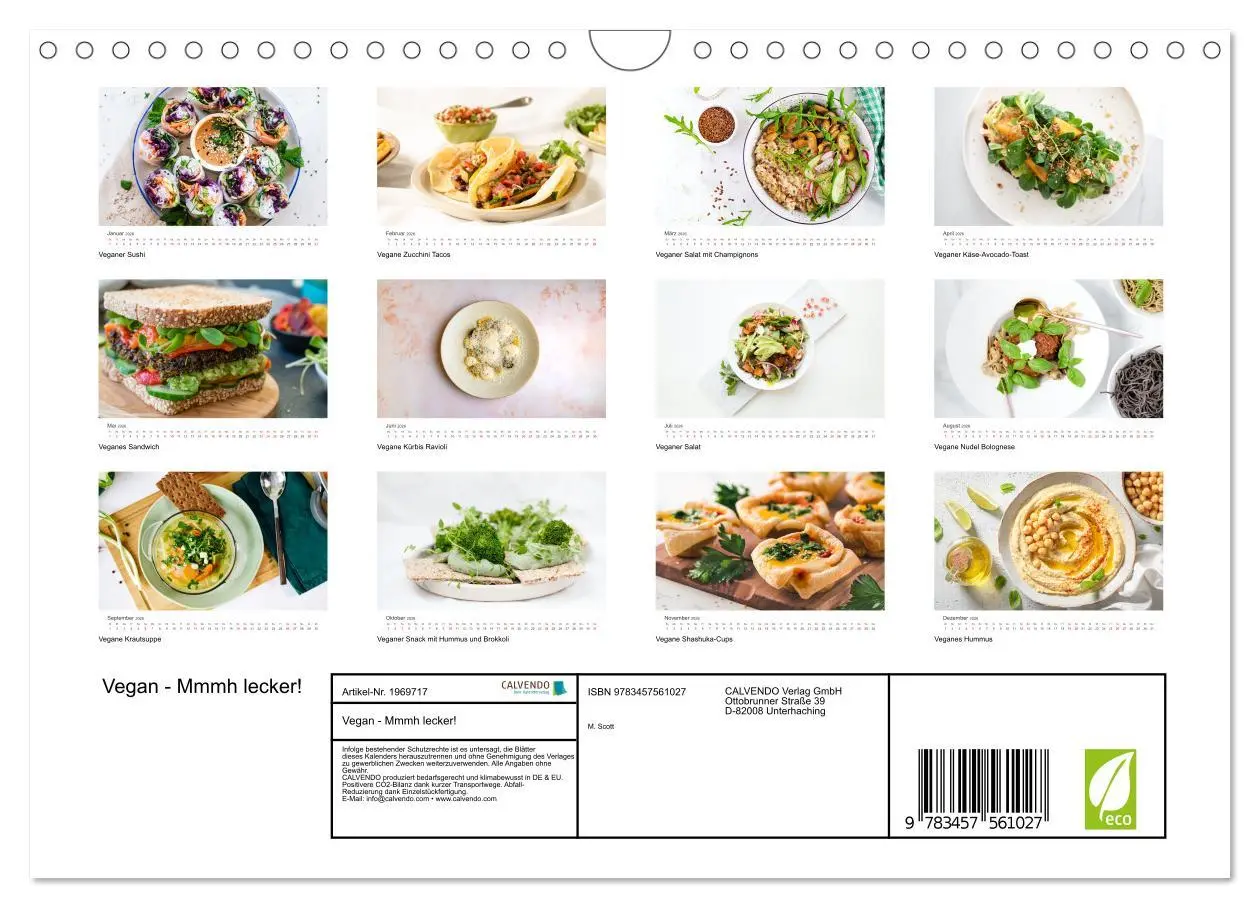 Bild: 9783457561027 | Vegan - Mmmh lecker! (Wandkalender 2026 DIN A4 quer), CALVENDO...