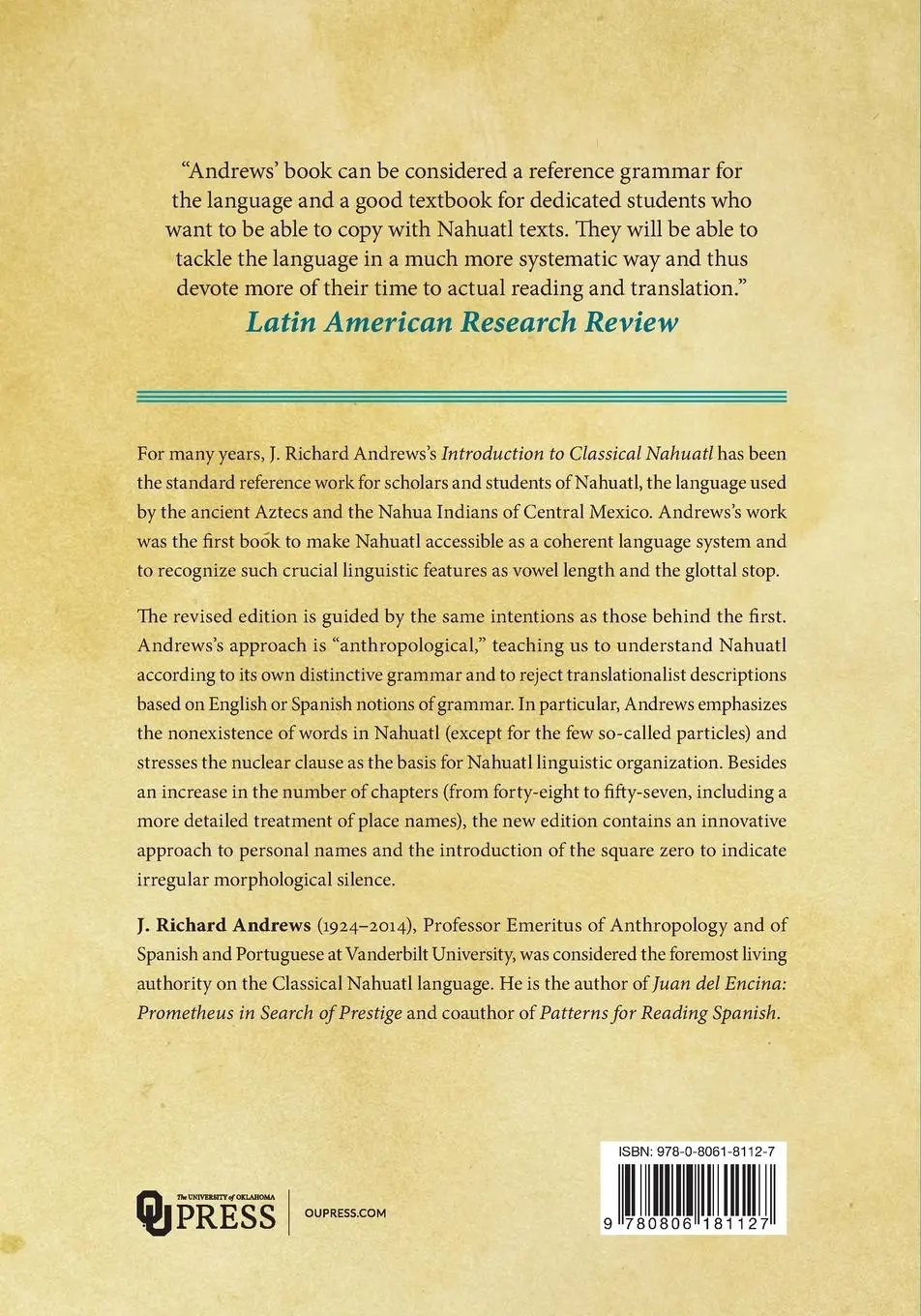 Rückseite: 9780806181127 | Introduction to Classical Nahuatl | J. R. Andrews | Taschenbuch | 2022
