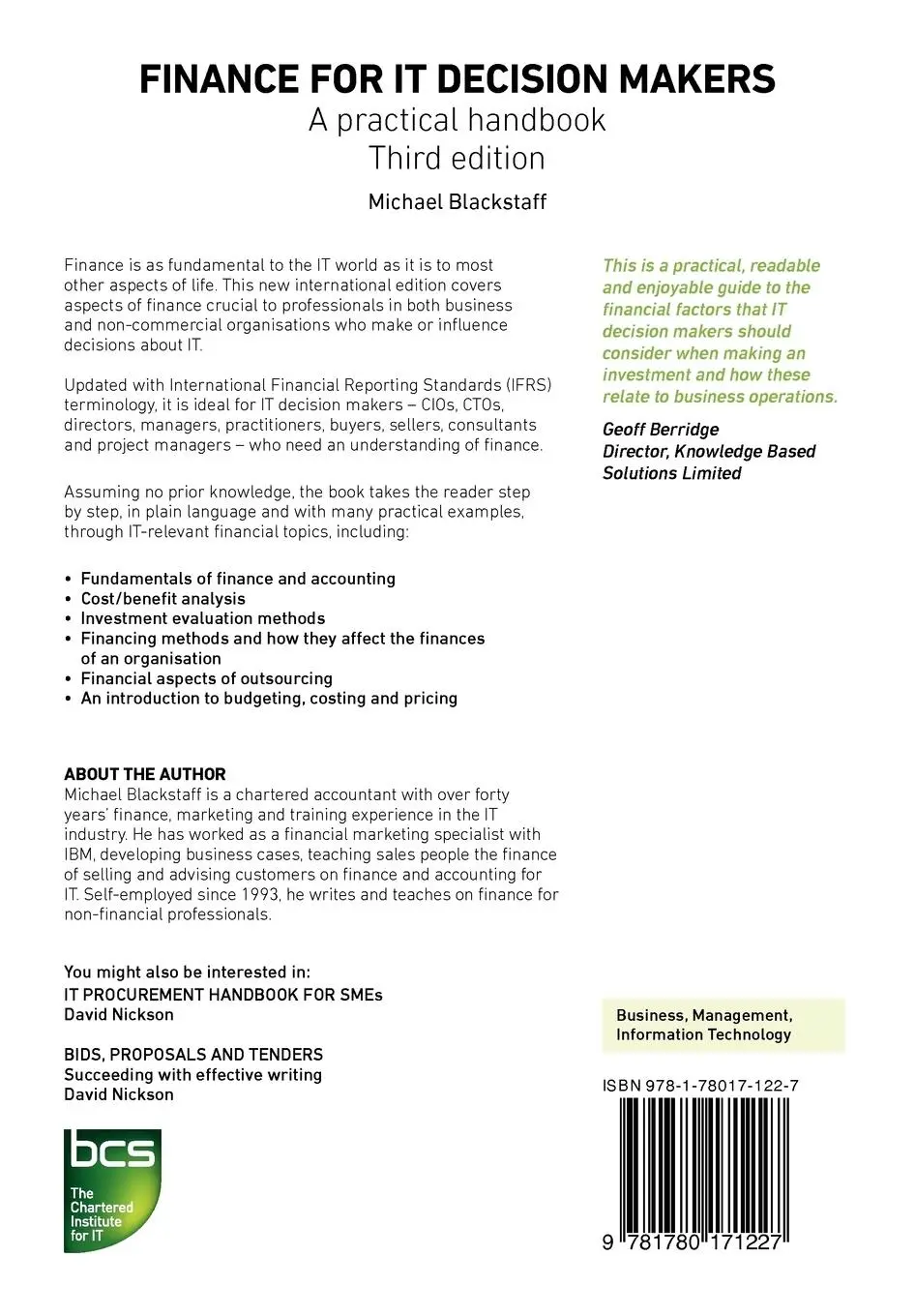 Rückseite: 9781780171227 | Finance for IT Decision Makers | A practical handbook | Blackstaff