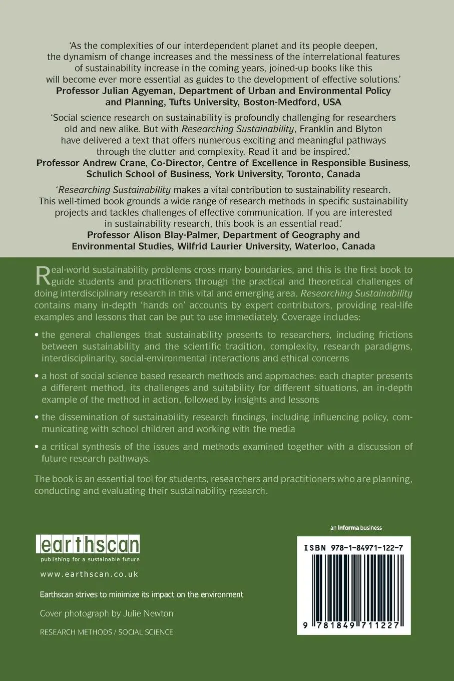 Rückseite: 9781849711227 | Researching Sustainability | Alex Franklin (u. a.) | Taschenbuch
