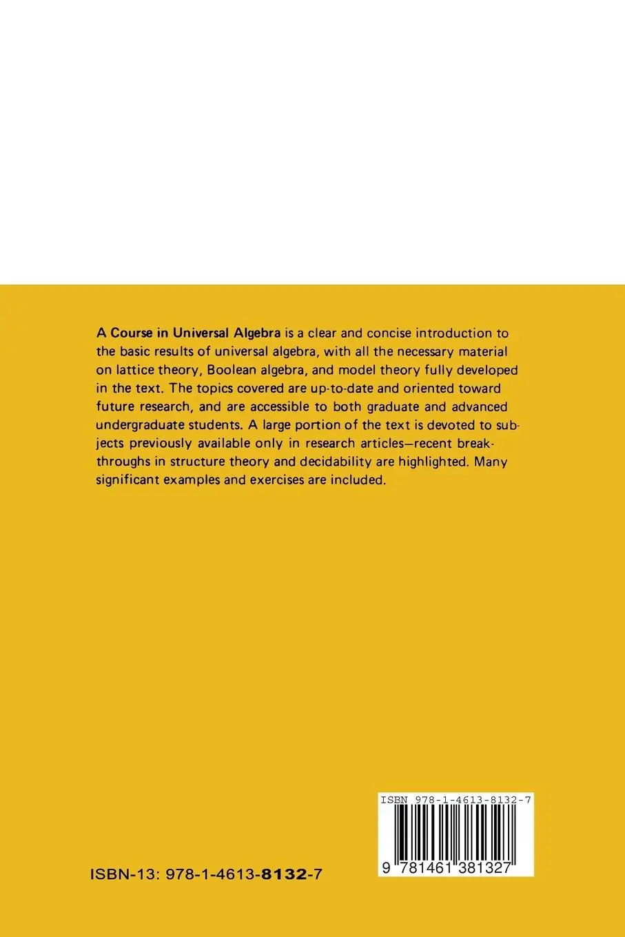 Rückseite: 9781461381327 | A Course in Universal Algebra | H. P. Sankappanavar (u. a.) | Buch