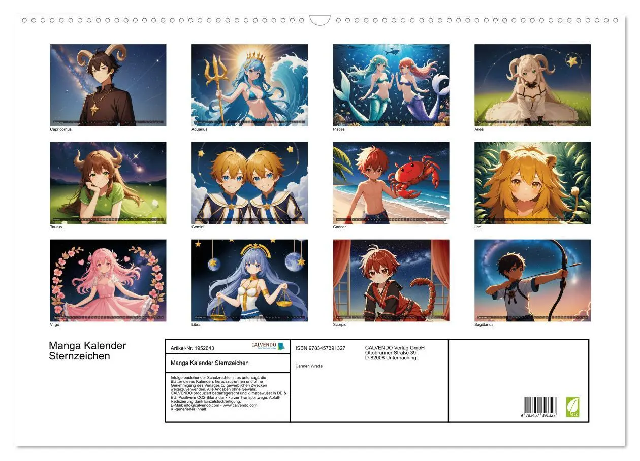 Bild: 9783457391327 | Manga Kalender Sternzeichen (Wandkalender 2026 DIN A2 quer),...