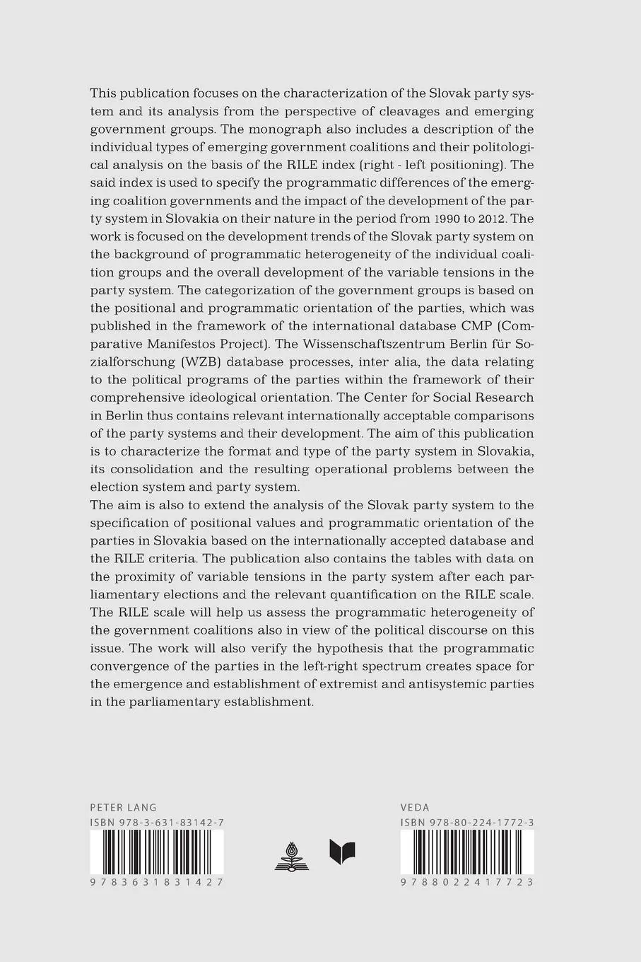 Rückseite: 9783631831427 | Coalition Governments and Development of the Party System in Slovakia