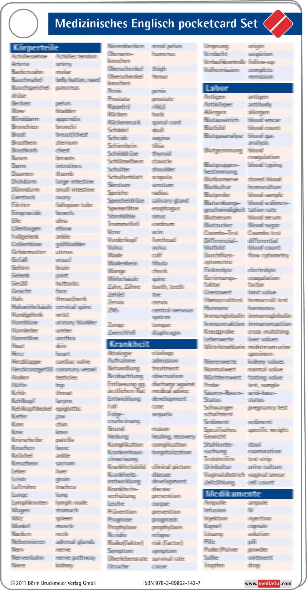 Cover: 9783898621427 | Medizinisches Englisch pocketcard Set | Börm Bruckmeier Verlag GmbH