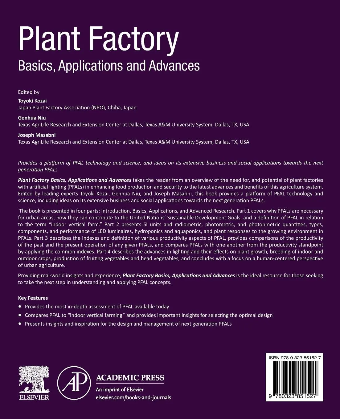 Rückseite: 9780323851527 | Plant Factory Basics, Applications and Advances | Genhua Niu (u. a.)