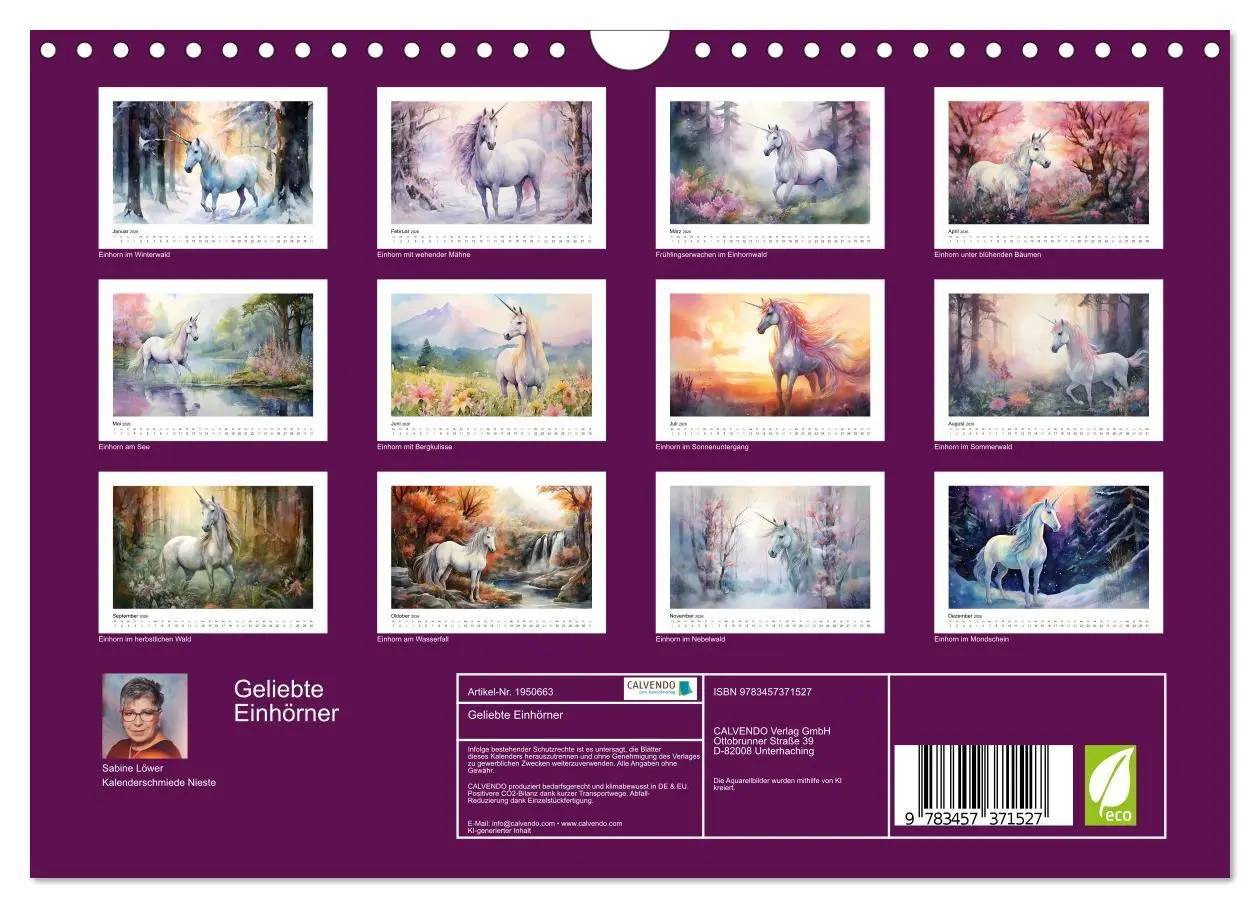 Bild: 9783457371527 | Geliebte Einhörner (Wandkalender 2026 DIN A4 quer), CALVENDO...