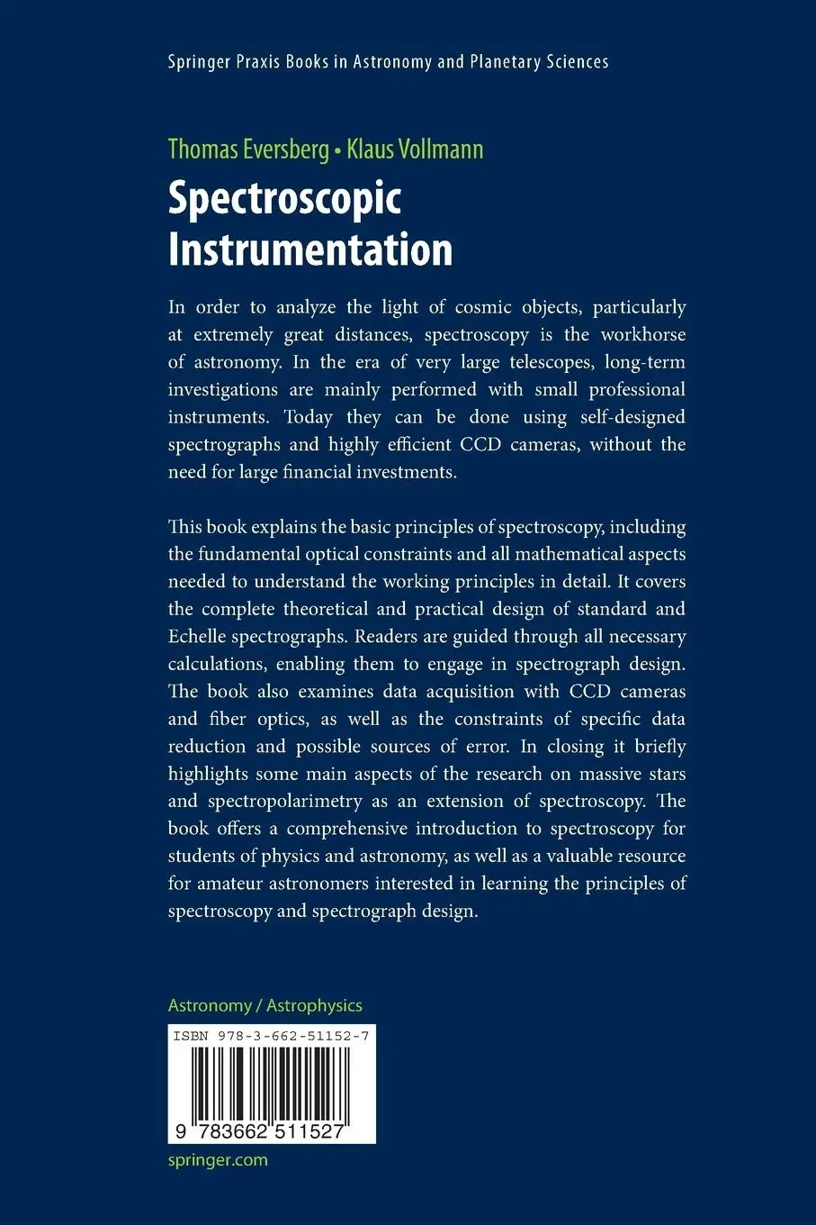 Rückseite: 9783662511527 | Spectroscopic Instrumentation | Thomas Eversberg (u. a.) | Taschenbuch