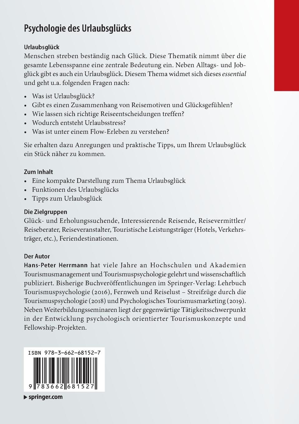 Rückseite: 9783662681527 | Psychologie des Urlaubsglücks | Hans-Peter Herrmann | Taschenbuch