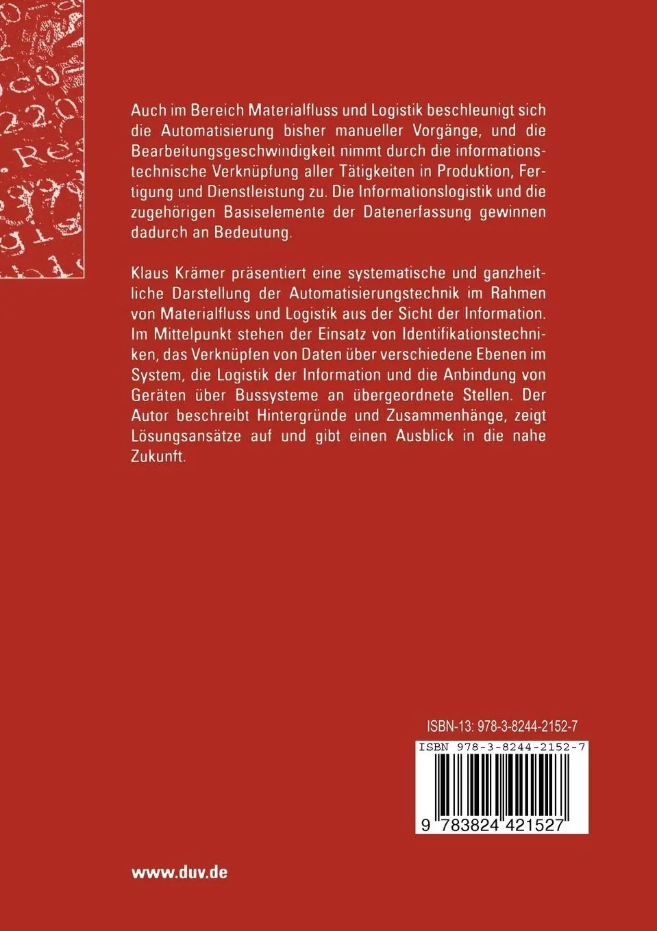 Rückseite: 9783824421527 | Automatisierung in Materialfluss und Logistik | Klaus Krämer | Buch
