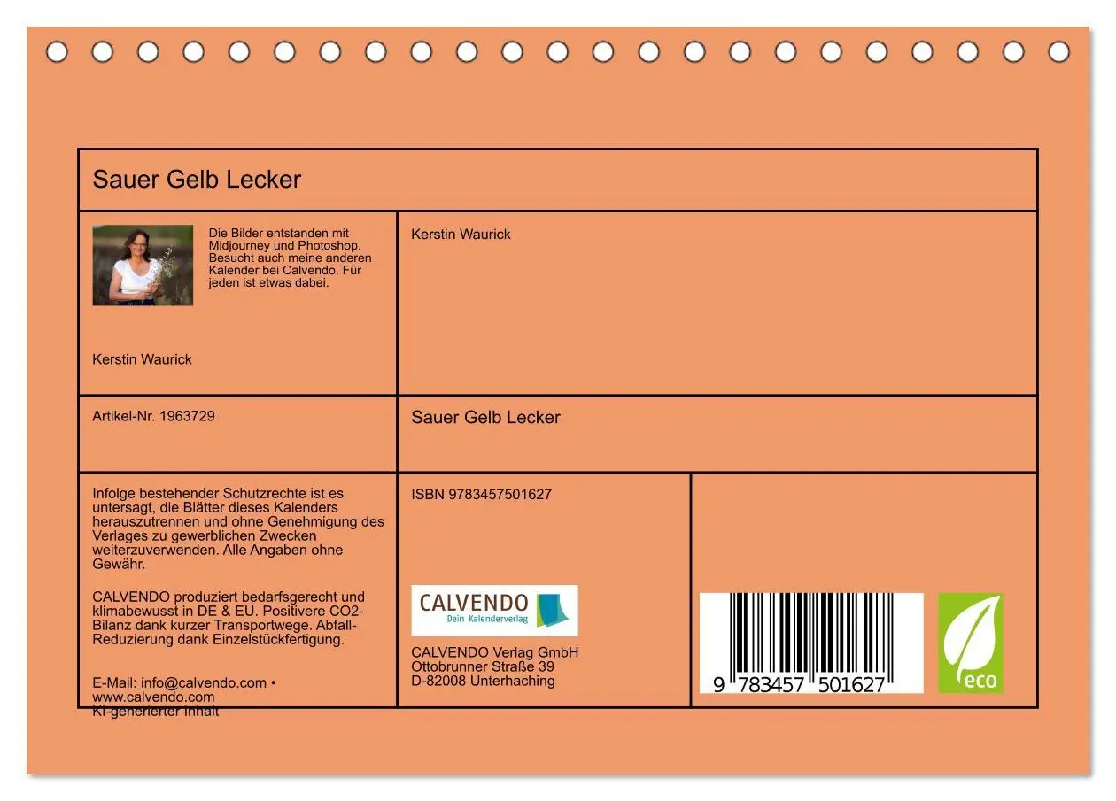 Bild: 9783457501627 | Sauer Gelb Lecker (Tischkalender 2026 DIN A5 quer), CALVENDO...