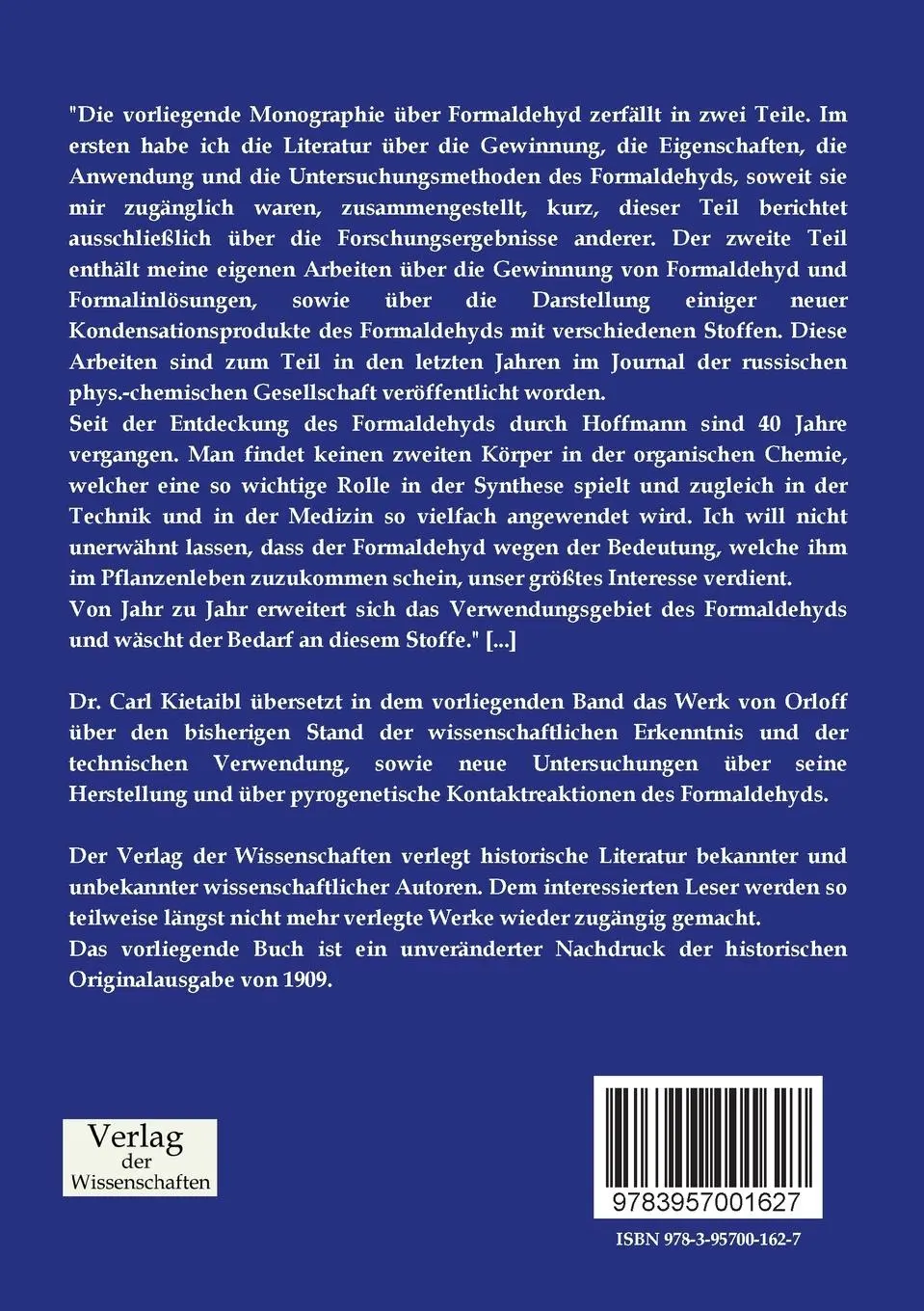 Rückseite: 9783957001627 | Formaldehyd | Carl Kietaibl | Taschenbuch | 340 S. | Deutsch | 2019