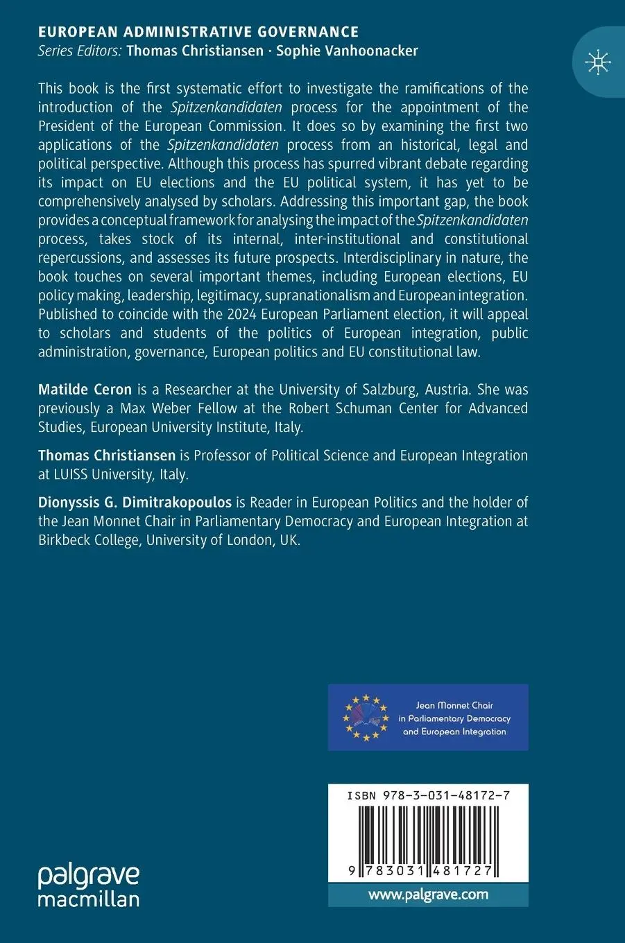 Rückseite: 9783031481727 | The Politicisation of the European Commission's Presidency | Buch