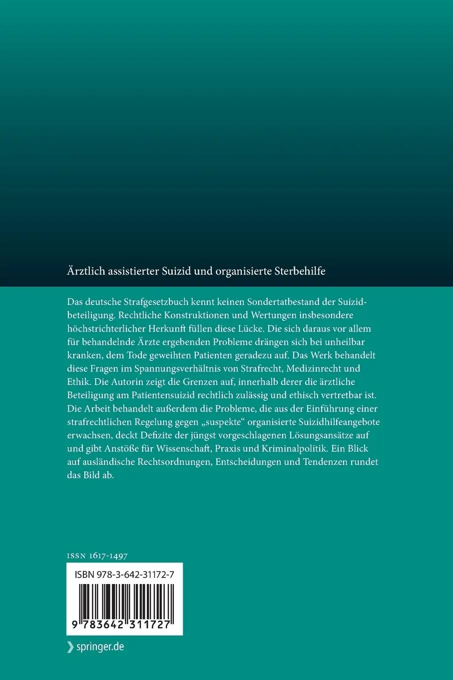 Rückseite: 9783642311727 | Ärztlich assistierter Suizid und organisierte Sterbehilfe | Gavela