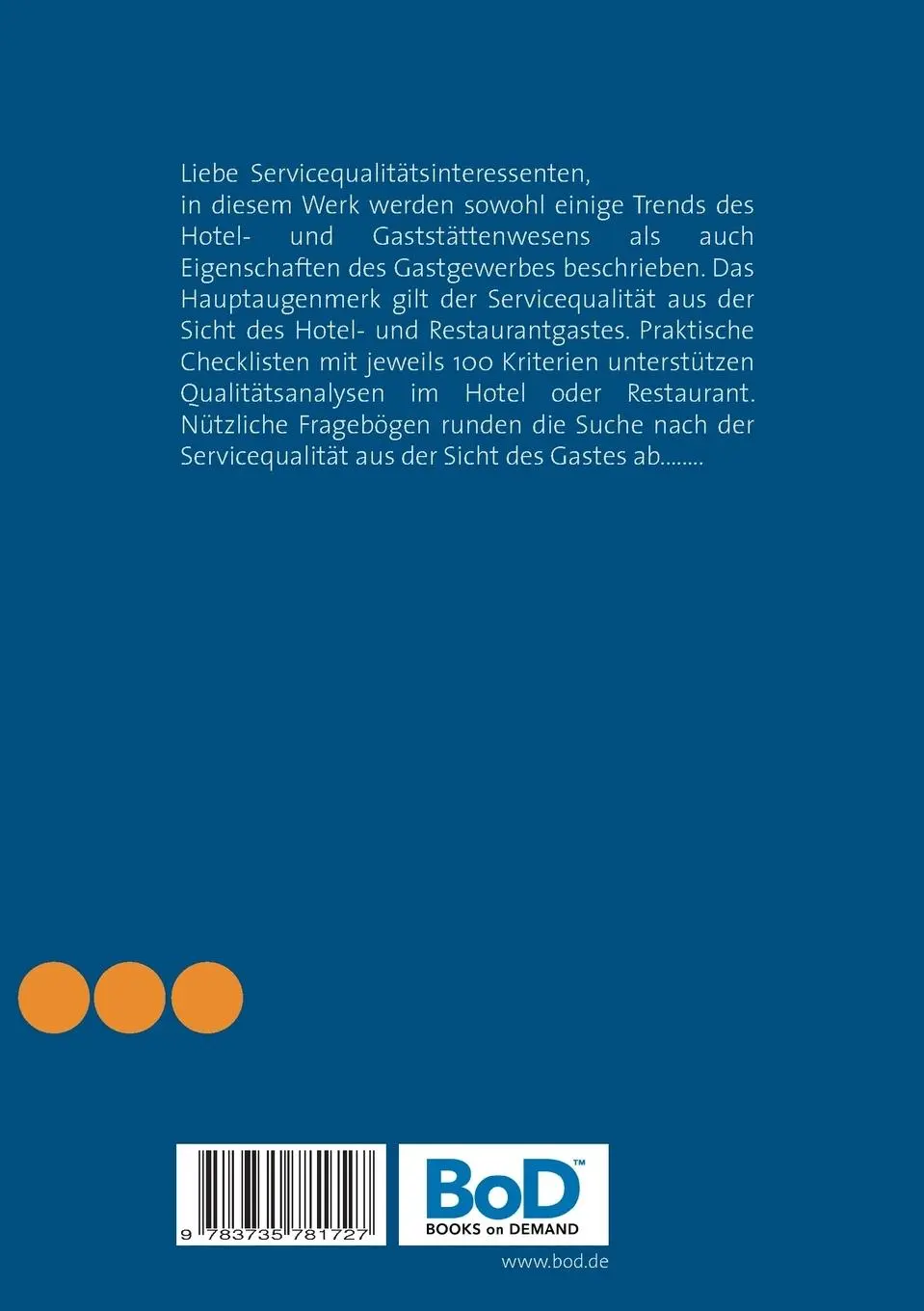 Rückseite: 9783735781727 | Servicequalität aus der Sicht des Gastes | Frank Höchsmann | Buch
