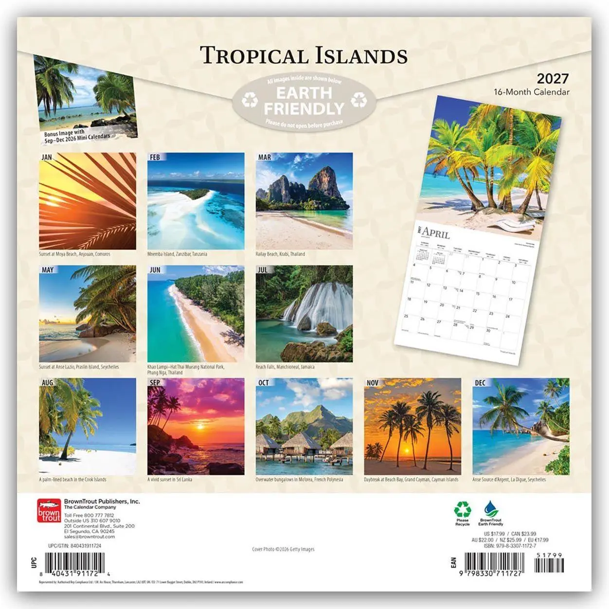 Rückseite: 9798330711727 | Tropical Islands 2027 12 X 24 Inch (Hanging) Monthly Square Wall...