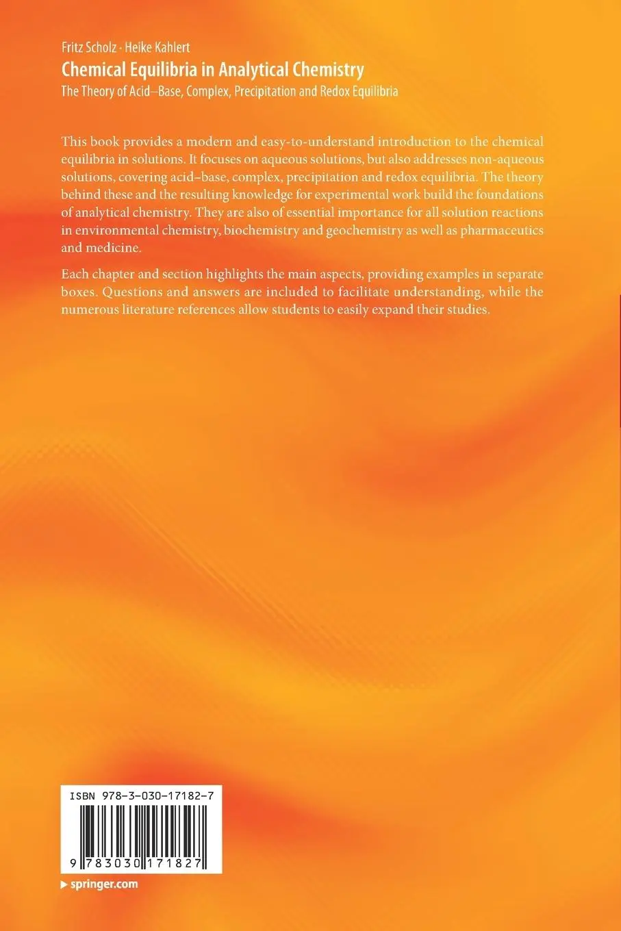 Rückseite: 9783030171827 | Chemical Equilibria in Analytical Chemistry | Fritz Scholz (u. a.)