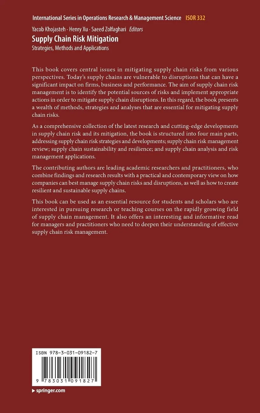 Rückseite: 9783031091827 | Supply Chain Risk Mitigation | Strategies, Methods and Applications