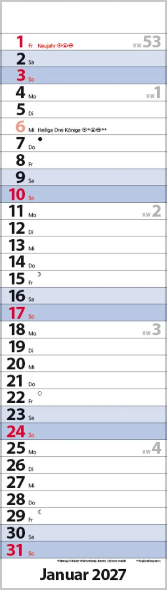 Bild: 9783819301827 | Streifenplaner Mini Blau 2027 | Verlag Korsch | Kalender | 13 S.