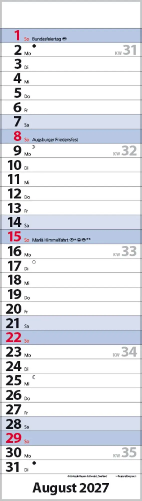 Bild: 9783819301827 | Streifenplaner Mini Blau 2027 | Verlag Korsch | Kalender | 13 S.