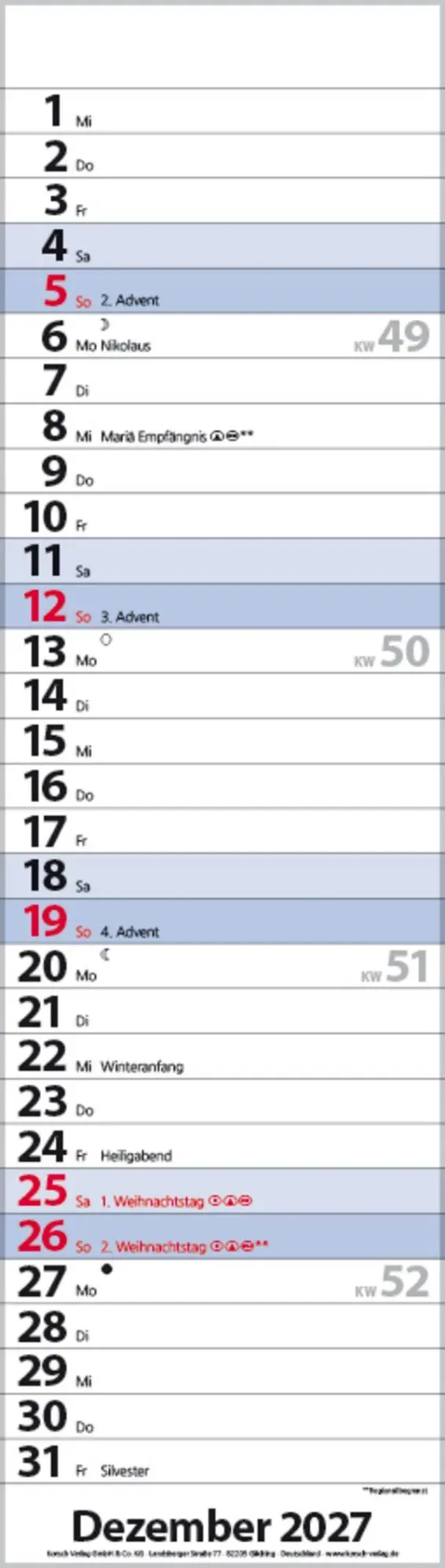 Bild: 9783819301827 | Streifenplaner Mini Blau 2027 | Verlag Korsch | Kalender | 13 S.