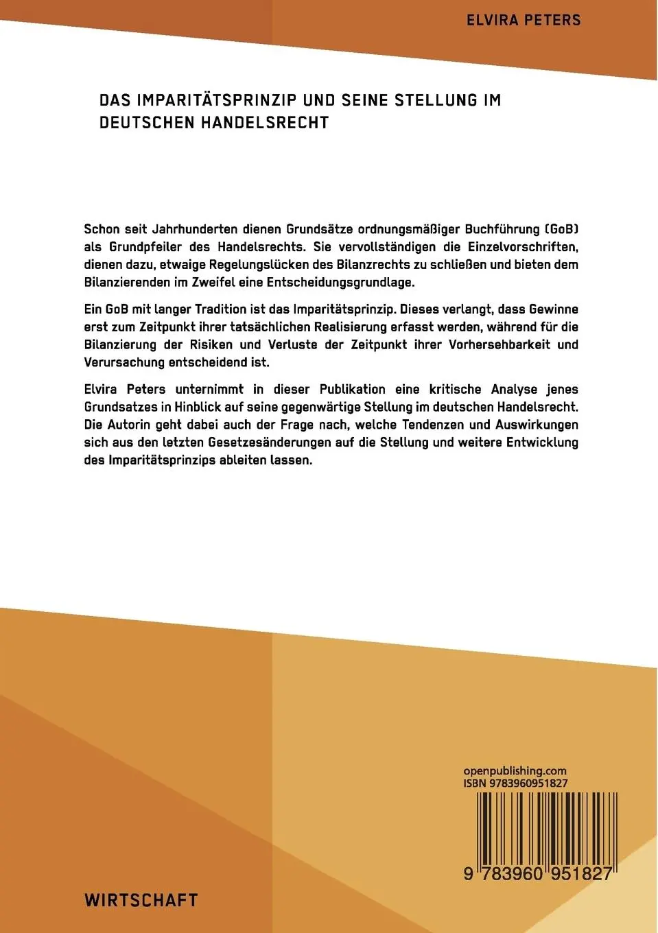Rückseite: 9783960951827 | Das Imparitätsprinzip und seine Stellung im deutschen Handelsrecht