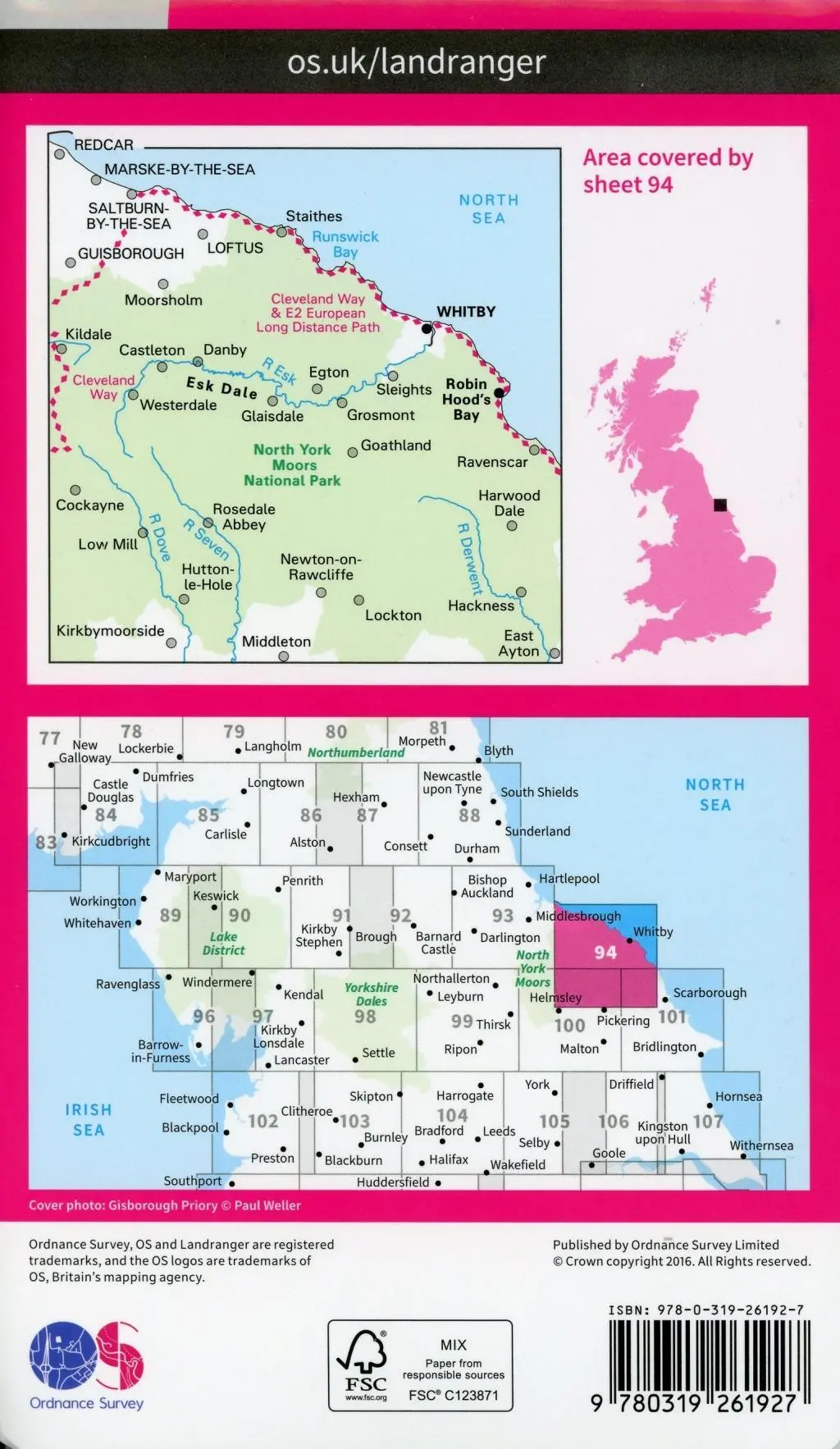 Bild: 9780319261927 | Whitby, Esk Dale &amp; Robin Hood's Bay | Ordnance Survey | (Land-)Karte