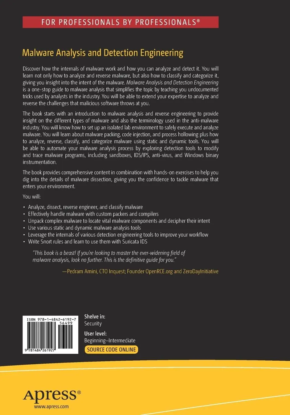 Rückseite: 9781484261927 | Malware Analysis and Detection Engineering | Abhijit Mohanta (u. a.)