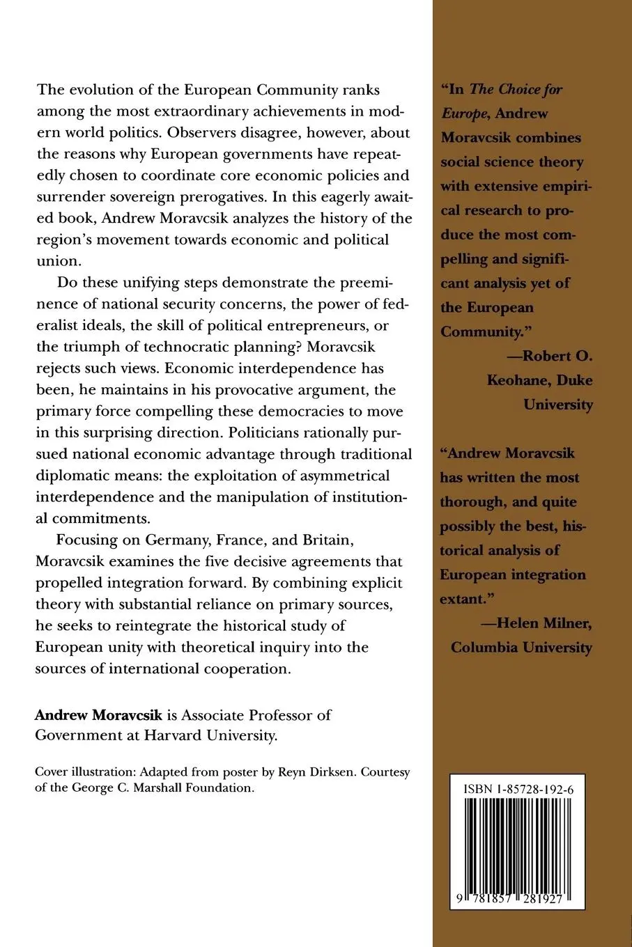 Rückseite: 9781857281927 | The Choice for Europe | Andrew Moravcsik | Taschenbuch | Englisch