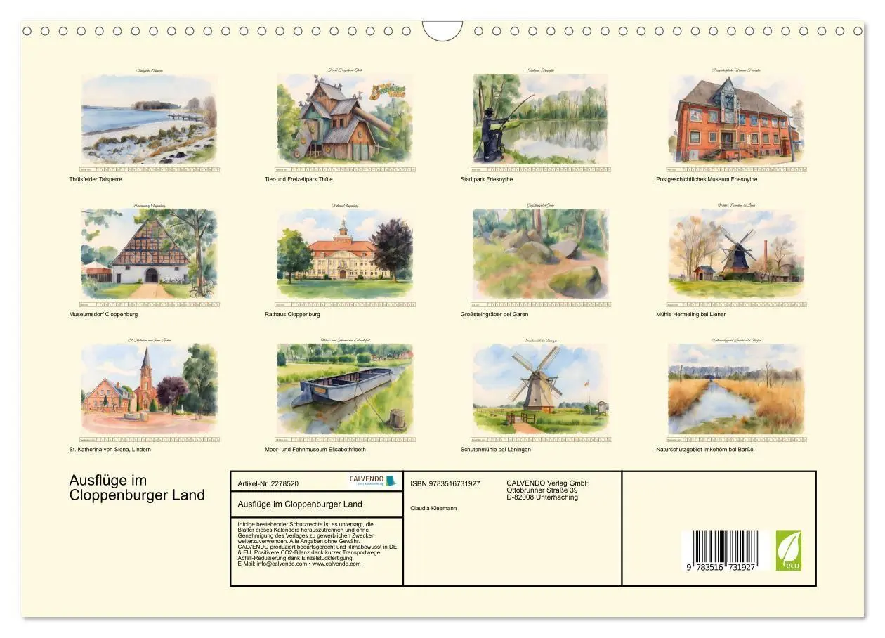 Bild: 9783516731927 | Ausflüge im Cloppenburger Land (Wandkalender 2026 DIN A3 quer),...